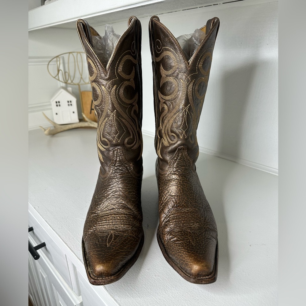 Shyanne Women’s 10M Gold Metallic Western Cowboy Boots Distressed Brown Leather - Picture 2 of 8